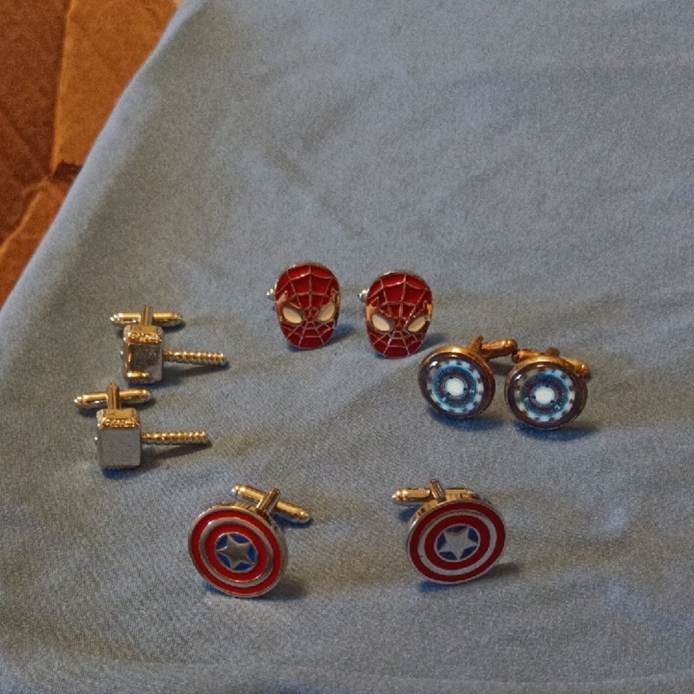 Marvel Superhero Cufflinks Set - Red, Blue, Silver